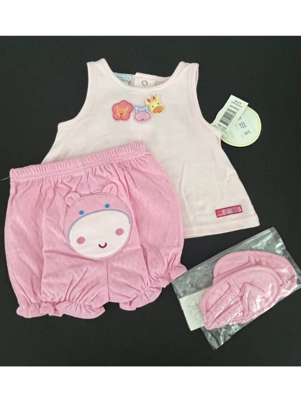 Honey Pot Baby Girl's 9 Months 2pc Outfit Top & Bloomer w/ Sandals Zoo Animals